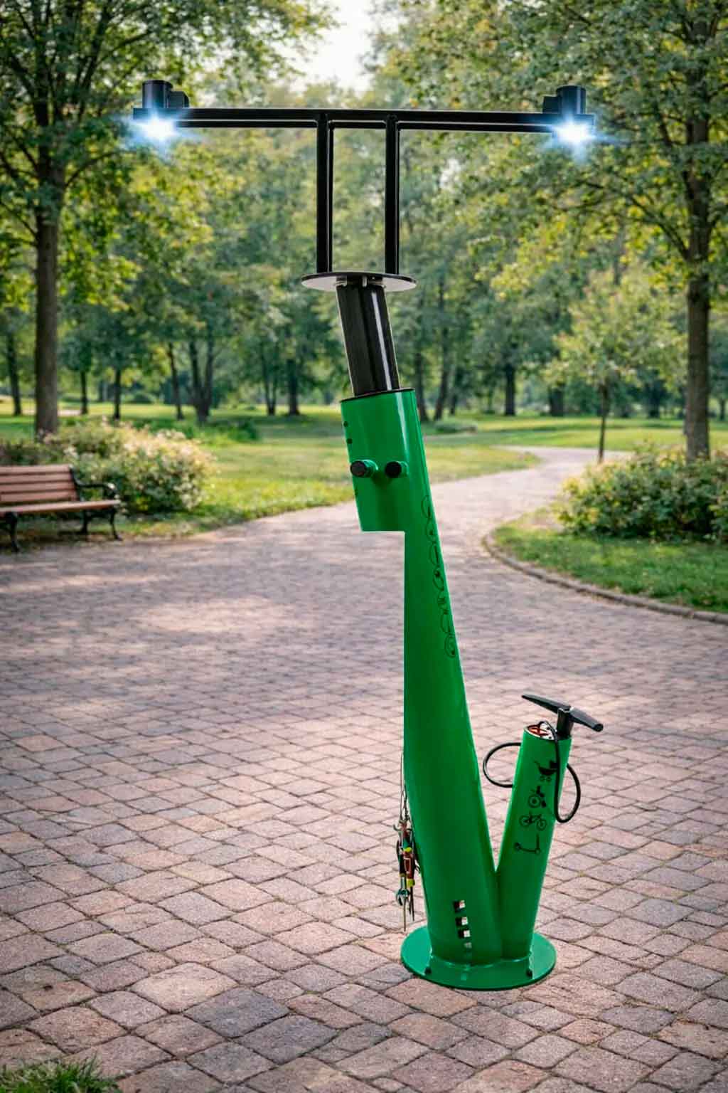 Estación de mantenimiento para bicicletas con iluminación LED