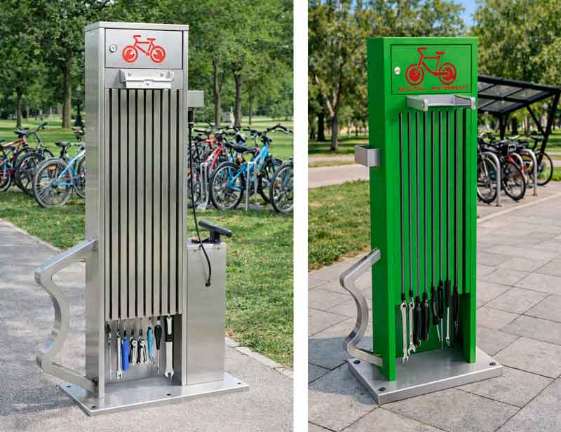 Estación de mantenimiento y reparación de bicicletas para espacios públicos