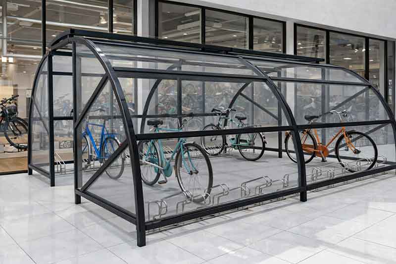 Marquesina para bicicletas en acero y policarbonato transparente, fabricada a medida